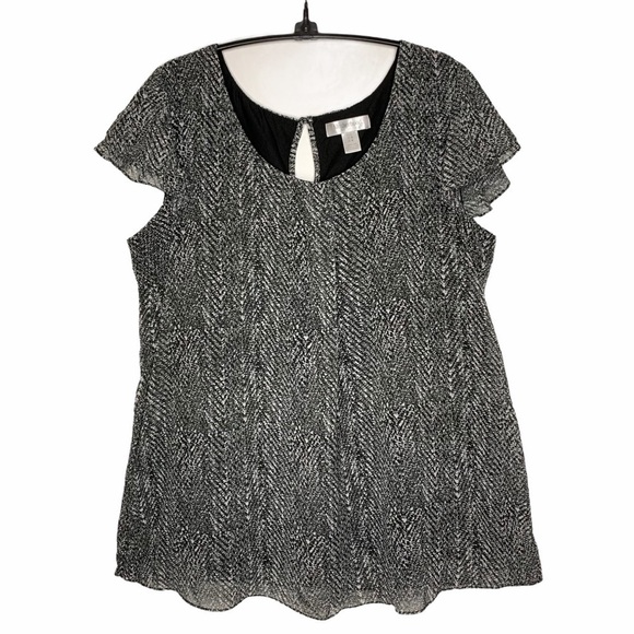Motherhood Maternity Black White Print Scoop Neck Short Flutter Sleeve Top Sz L - Picture 5 of 15